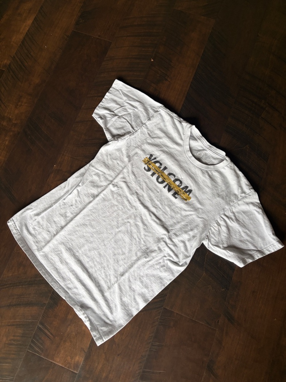 Volcom White mens' Logo Short Sleeve Tee with Yellow Accent